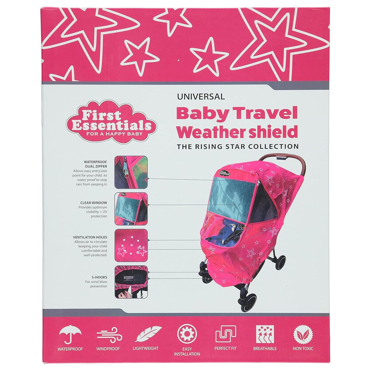 Stroller Rain Cover Universal, Baby Travel Weather Shield, Windproof Waterproof, Protect from Dust Snow (Black)