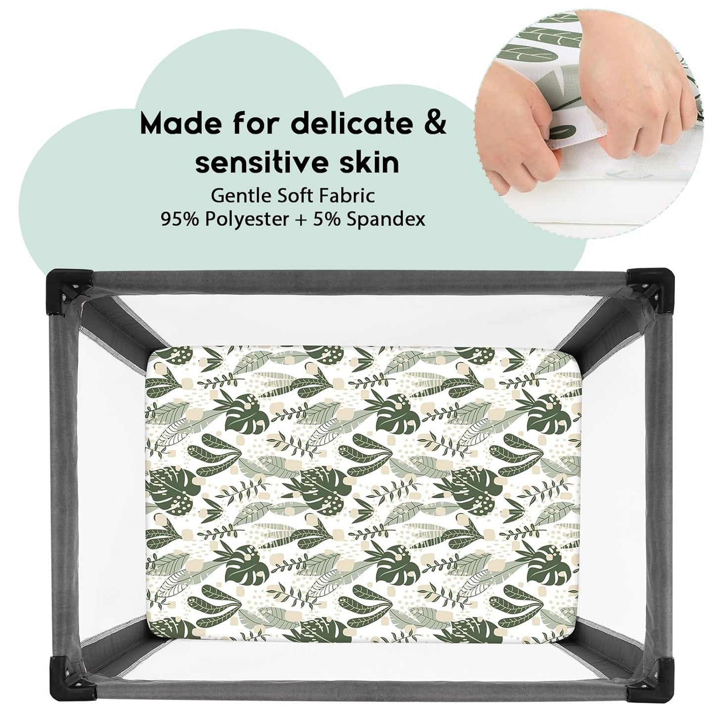 Yoofoss Pack and Play Sheets Fitted, Mini Crib Sheets 2-Pack for Pack N Play Mattress, Stretchy Playard Sheet, Soft and Breathable Green+Giraff