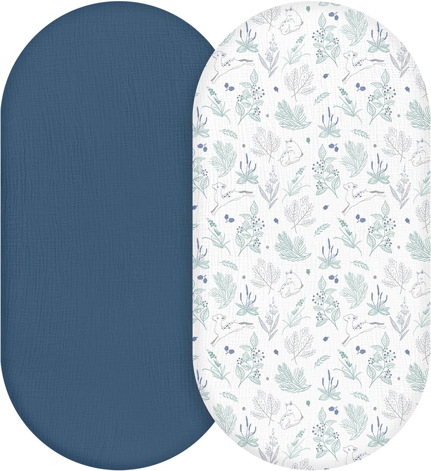 Muslin Bassinet Fitted Sheets 2 Pack, Soft Breathable Cotton Baby Bassinet Mattress Sheet Set, 360° Elastic Snug Fit, Universal for Oval, Rectangle & Hourglass Cradle, Unisex Baby Bedding (Cute Cars)