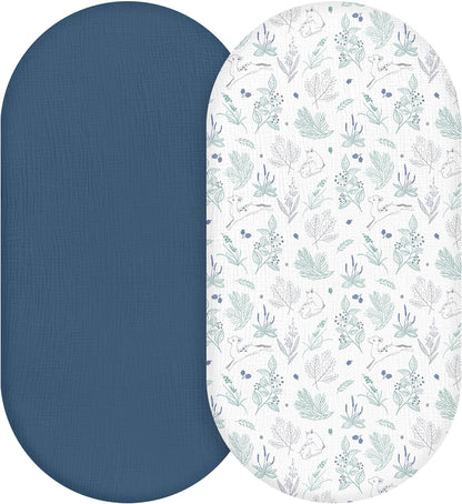 Muslin Bassinet Fitted Sheets 2 Pack, Soft Breathable Cotton Baby Bassinet Mattress Sheet Set, 360° Elastic Snug Fit, Universal for Oval, Rectangle & Hourglass Cradle, Unisex Baby Bedding (Cute Cars)