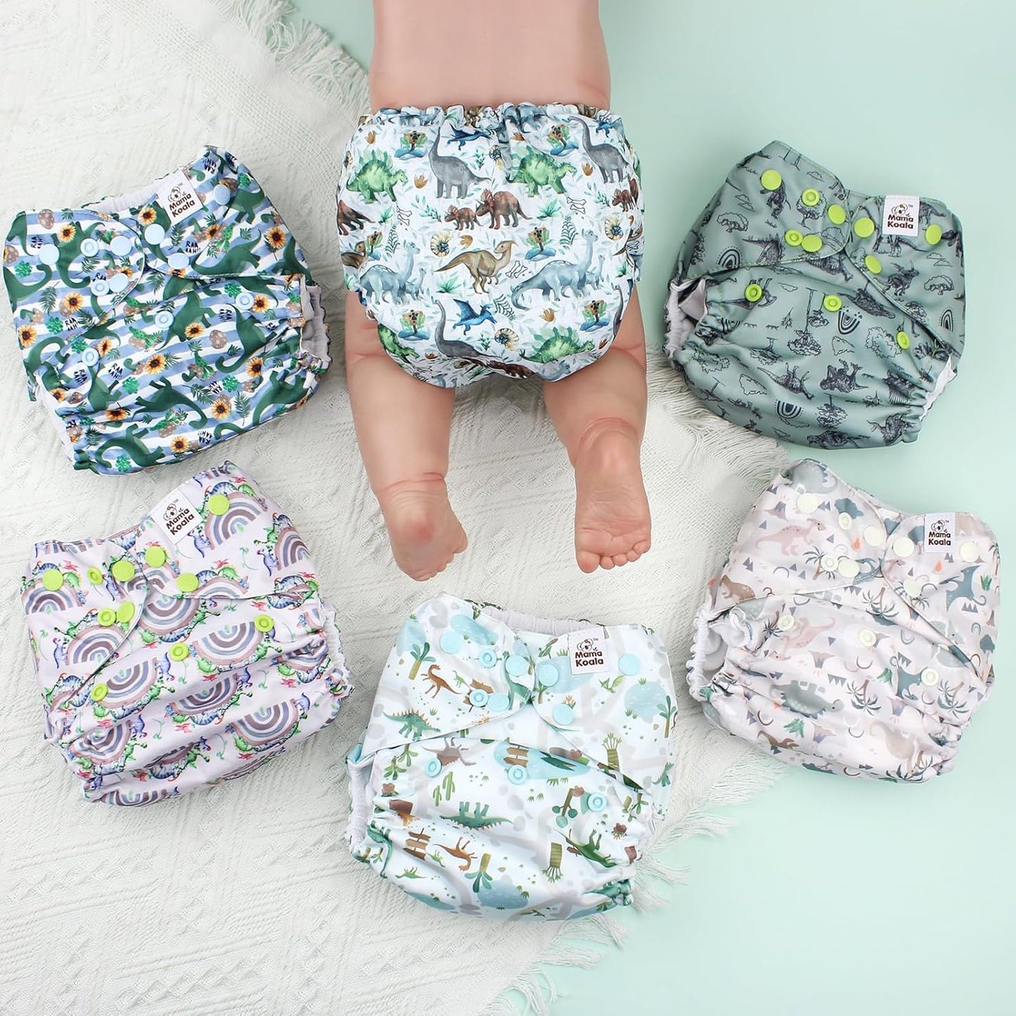 Mama Koala 3.0 Pocket Cloth Diapers for Babies with AWJ Lining, 6 Pack with 6 4-Layer Natural Cloth Diaper Inserts - Reusable and Washable Pocket Diapers(Hardworking Bees) - Colors A