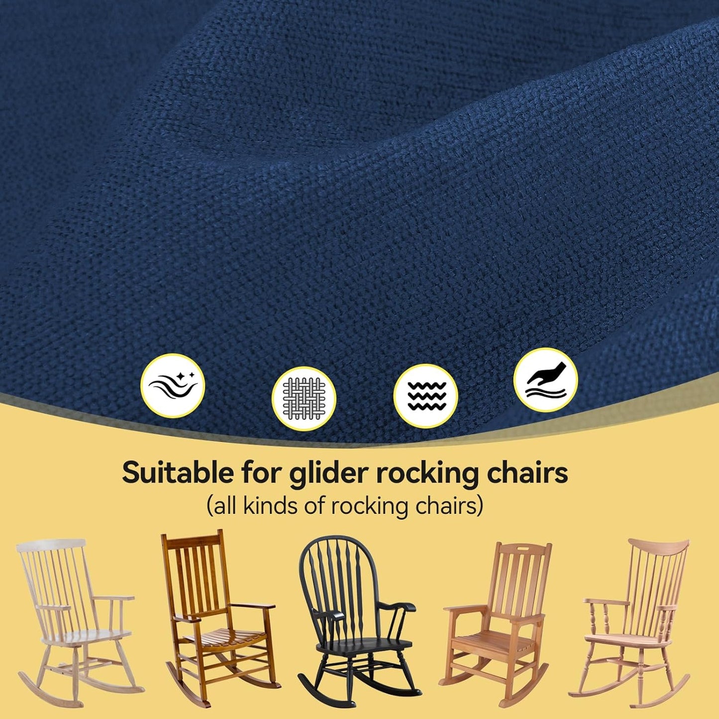 Millsilo Rocking Chair Cushions 3-Piece Set with Neck Pillow, Indoor Rocker Comfortable Tufted Non-Slip Pads with Ties, High-Density Foam Cushion for Adirondack Glider Chair, Orange, 52 x 19 x 4 Inch