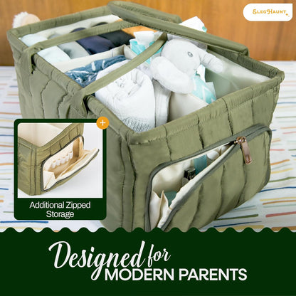 Large Diaper Caddy Organizer with Handle Neutral Boy Girl – Baby Basket for Nursery, Car, Changing Table – Portable Baby Storage with Compartments – Perfect for New Parents and Baby Shower Gifts