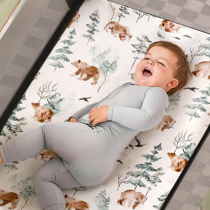 GRSSDER Stretch Ultra Soft Jersey Knit Fitted Pack n Play Playard Sheets Set 2 Pack，Fits Portable/Mini Cribs Sheets, Playards Mattress Pads, Stylish Watercolor Animals for Baby, Mint Green