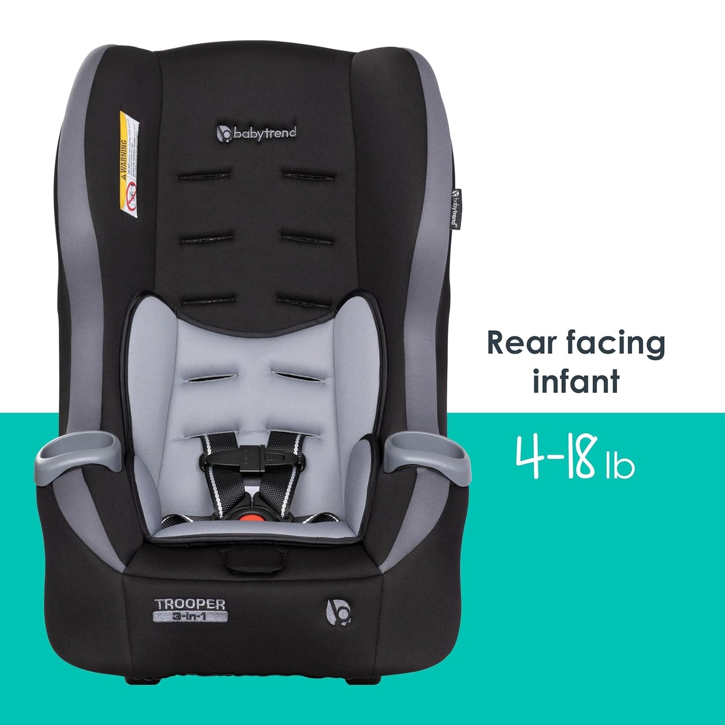Baby Trend Trooper™ Slim 3-in-1 Convertible Car Seat, Dash Black – Slim Fit, 3-in-1 Growth Modes, Lightweight Design, Adjustable Comfort Padding