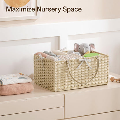 Angelhood Large Paper Rope Diaper Caddy, Baby Essentials Organizer, Portable Baby Shower Baskets Gift Bin, Car Storage Bag for Nursery