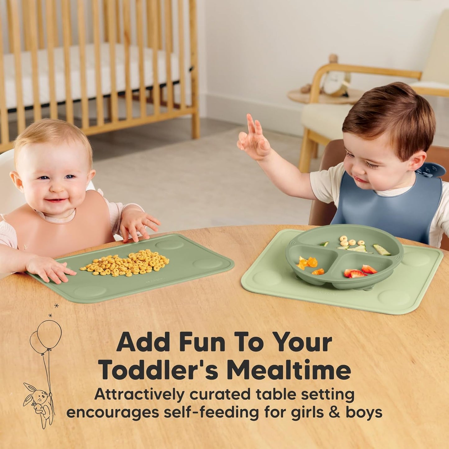 KeaBabies 2pk Silicone Placemats for Toddlers, Kids - 12x9 Non Slip Suction Baby Silicone Placemat for Restaurants, Dining Table,Travel, Easy to Clean, Food Grade/BPA-Free,Small Baby Table Mat(Slate)