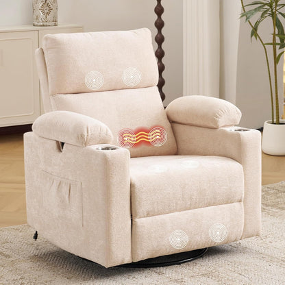 Rocking Chair Nursery with Adjustable Armrests, Electric Glider Recliner Nursing Chair for Breastfeeding, Power Swivel Recliner Chairs with Massage and Heat, Adjustable Headrest , FSC Certified, White