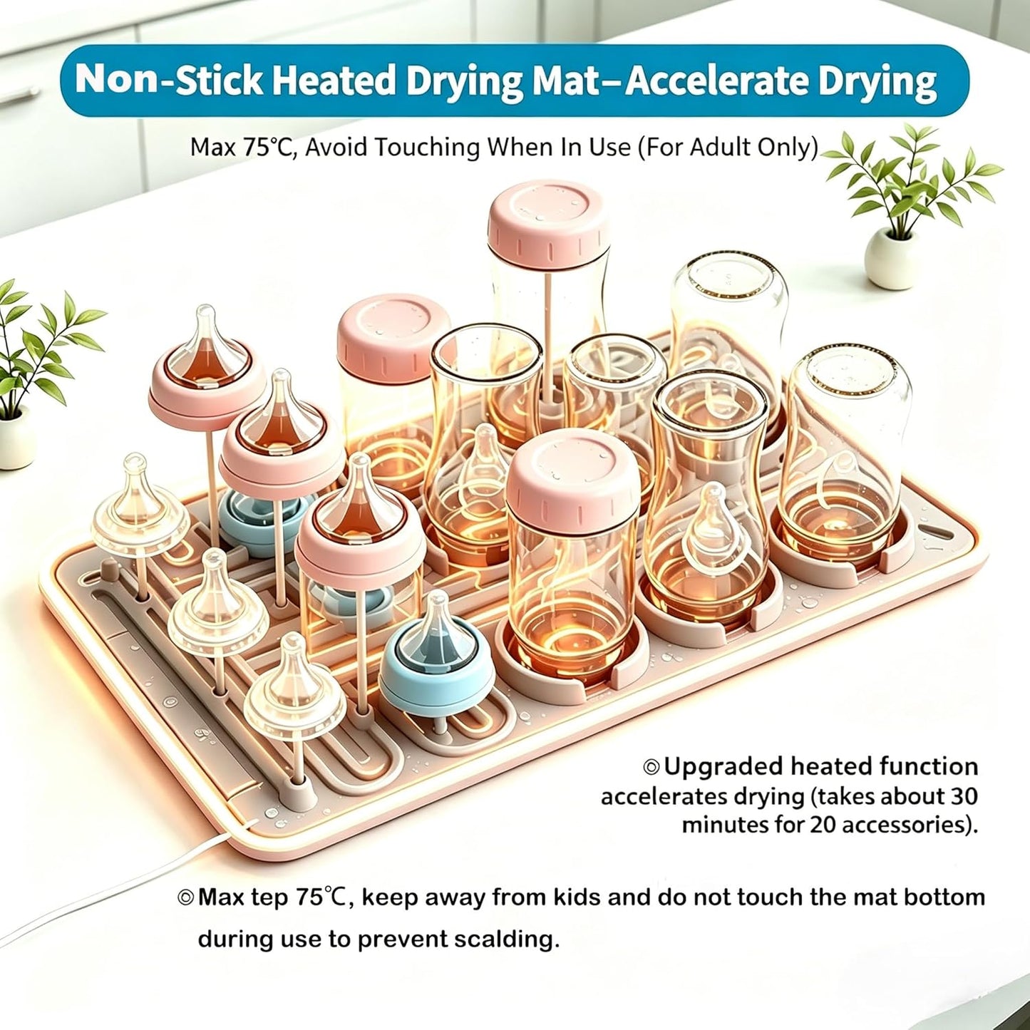 Silicone Baby Bottle Drying Mat, 20 Slots, BPA-Free Non-Toxic, Dishwasher Safe, Foldable Space-Saving Design for Nursery, Kitchen & Travel (Silicone Drying Mat)