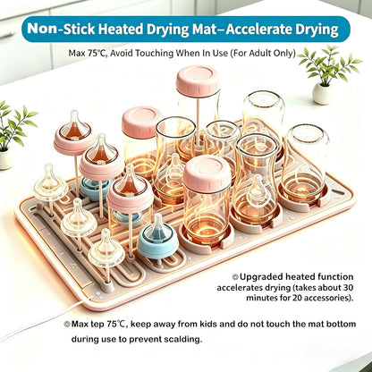 Silicone Baby Bottle Drying Mat, 20 Slots, BPA-Free Non-Toxic, Dishwasher Safe, Foldable Space-Saving Design for Nursery, Kitchen & Travel (Silicone Drying Mat)