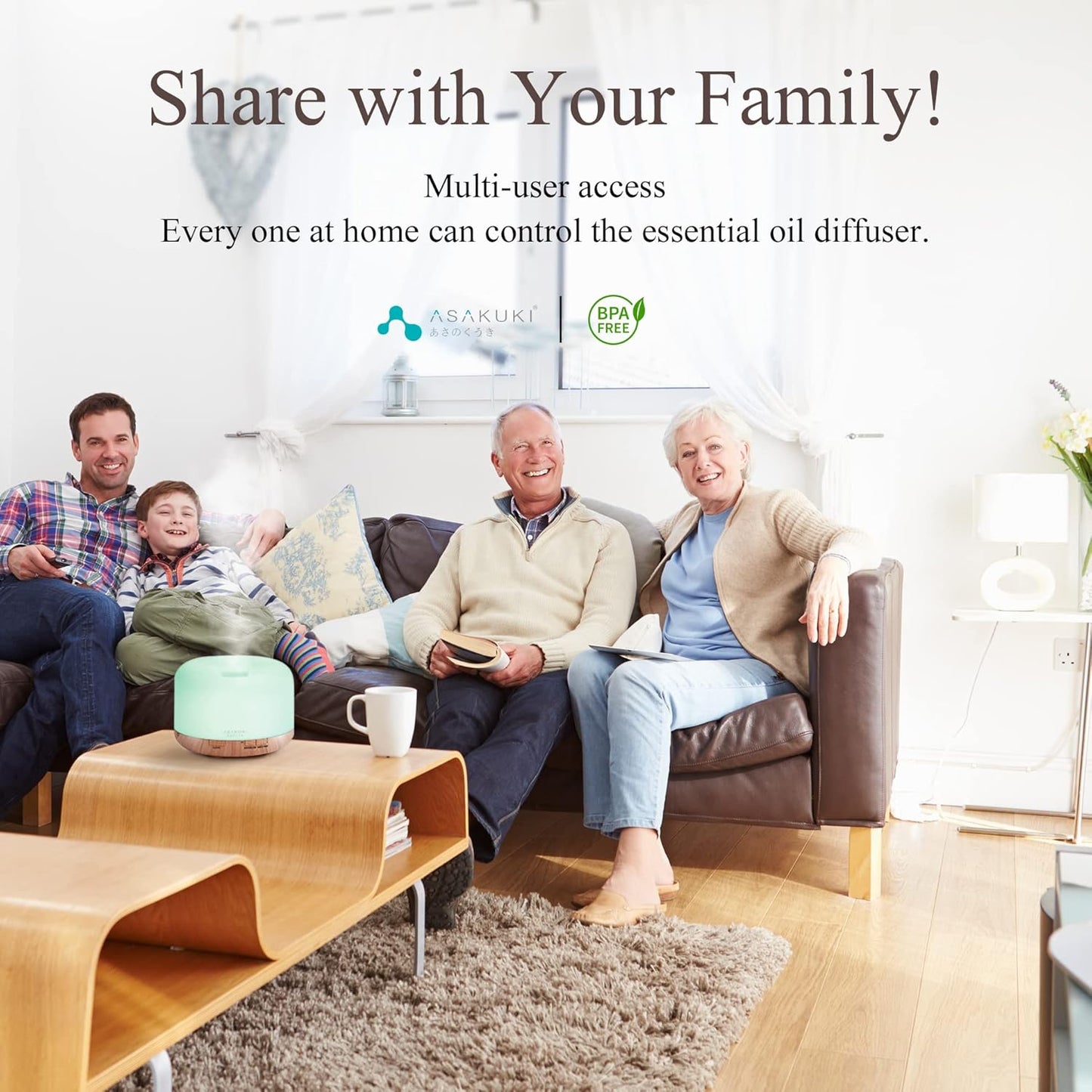 ASAKUKI Essential Oil Diffuser for Home, 500ML Aromatherapy Diffuser Humidifier with Remote Control, 7 Color LED Lights, Quiet Cool Mist Diffuser for Bedroom, Office, Gift for Mom (Yellow)