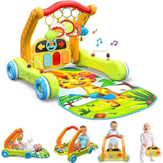 Move2Play, 4-in-1 Baby Play Mat & Activity Center Gym | Walker | Infant Present for Tummy Time | Birthday Gift for 3, 4, 5, 6, 7, 8, 9, 10, 12 + Month Old Boys & Girls (Yellow)