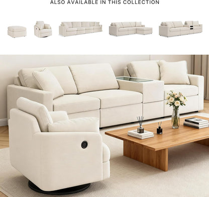 Signature Design by Ashley Modmax Coastal Press-Back Swivel Glider Rocker Recliner with Machine Washable Cover, Hidden Storage Compartments and 2 Bolster Pillows, Beige - Colors B