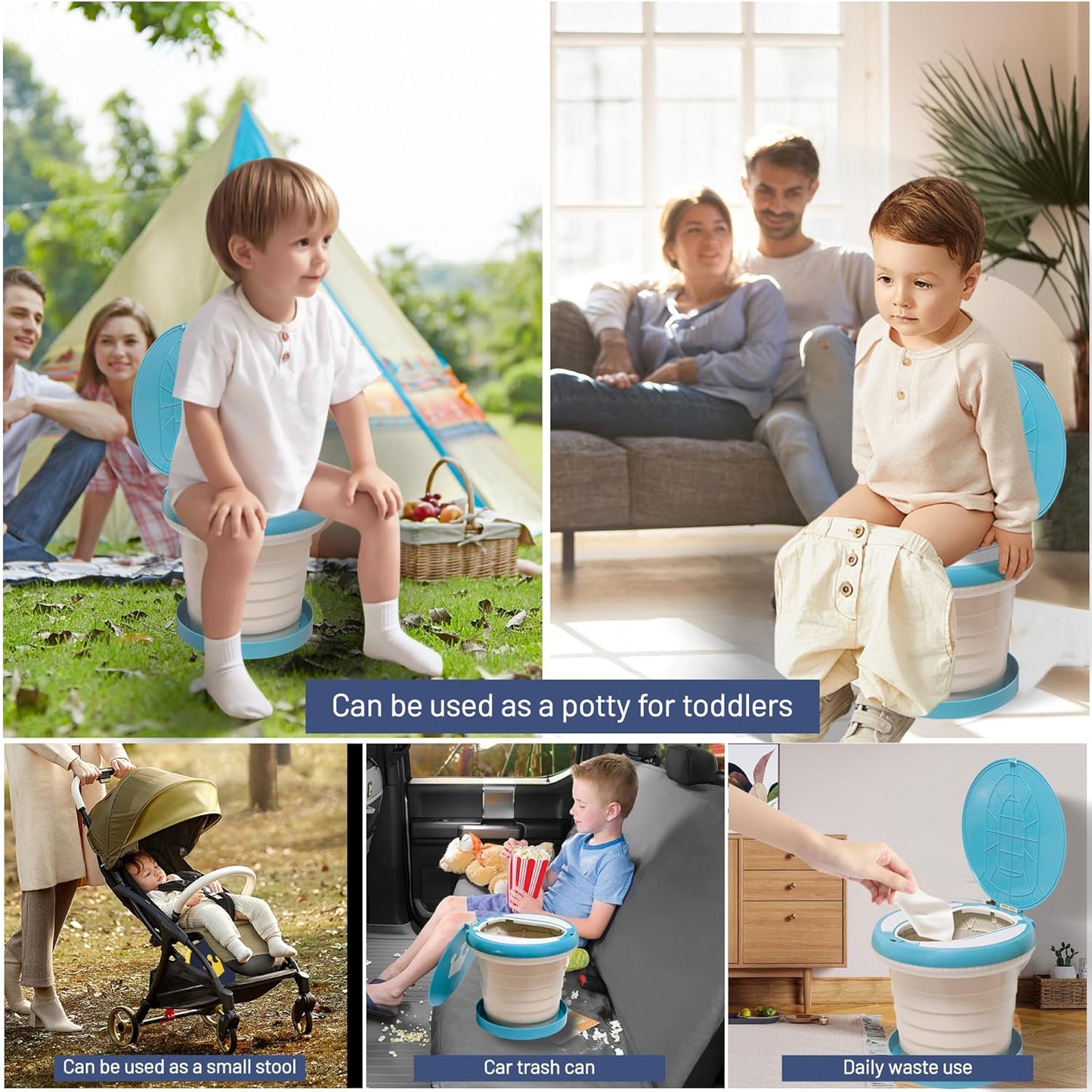 SunnySmile portable, foldable potty seat for toddler, Training Toilet Seat Emergency Toilet for Car, Camping, Outdoor, indoor (grey, small)