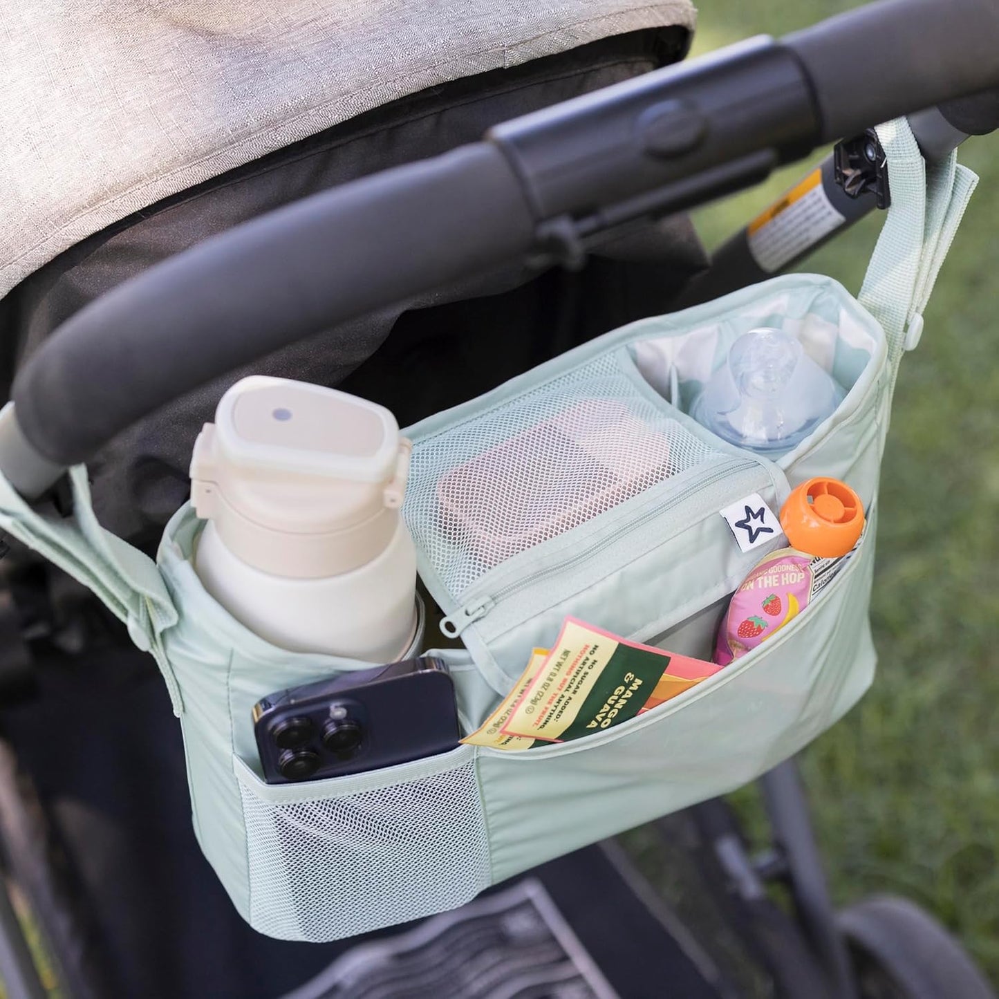 Tiny Twinkle Universal Stroller Organizer with Adjustable Strap - Waterproof Stroller Caddy Fits Baby Jogger, Nuna, Graco, Donna and Bugaboo Strollers（Black）