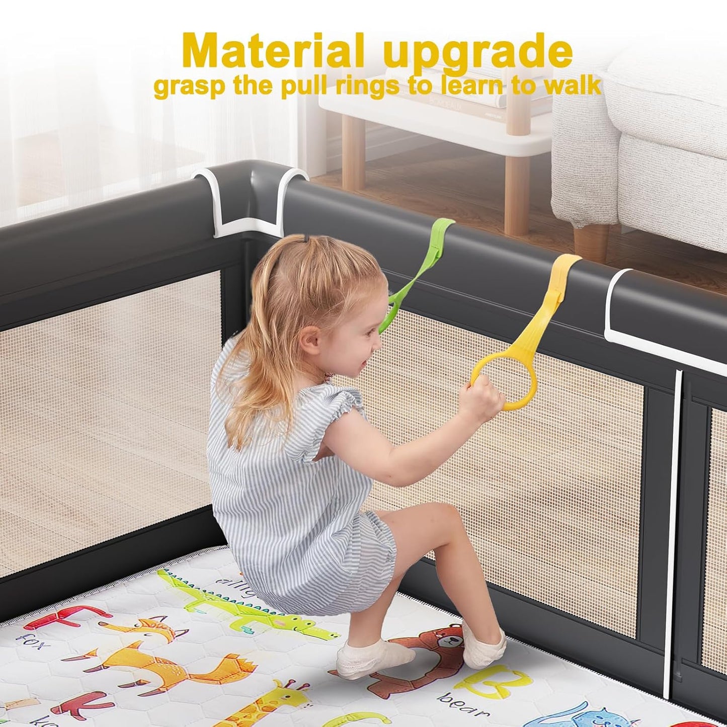 Premium Baby Playpen with Mat, 71x60 Inches Extra Large Playpen for Babies and Toddlers, Indoor & Outdoor Activity Center, Safety Baby Play Pen with Gate Prints