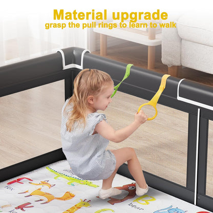 Premium Baby Playpen with Mat, 71x60 Inches Extra Large Playpen for Babies and Toddlers, Indoor & Outdoor Activity Center, Safety Baby Play Pen with Gate Prints