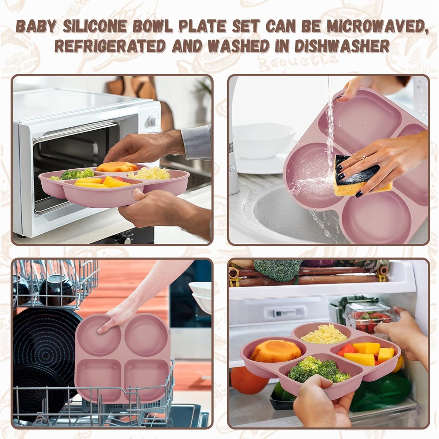 Silicone Baby Feeding Set, Baby Led Weaning Supplies, Baby Food Tableware Silicone Suction Plate, Bowl, Spoons, Fork, Waterproof Bib, Cup & Complementary Food Cake Mold, Baby Eating Utensils