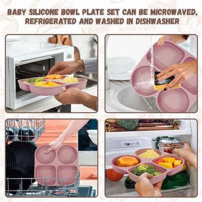 Silicone Baby Feeding Set, Baby Led Weaning Supplies, Baby Food Tableware Silicone Suction Plate, Bowl, Spoons, Fork, Waterproof Bib, Cup & Complementary Food Cake Mold, Baby Eating Utensils