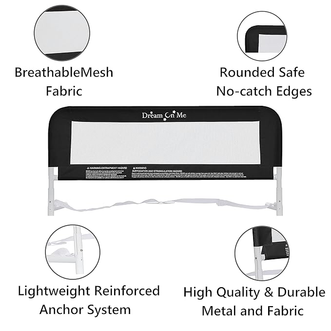 Dream On Me Lightweight Mesh Security Adjustable Bed Rail Double Pack with Breathable Mesh Fabric in Black, 2 Count (Pack of 1)