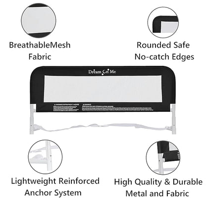 Dream On Me Lightweight Mesh Security Adjustable Bed Rail Double Pack with Breathable Mesh Fabric in Black, 2 Count (Pack of 1)