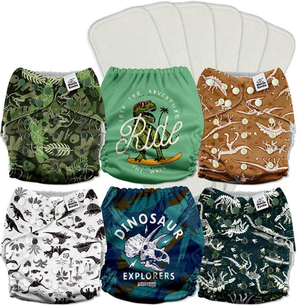 Mama Koala 3.0 Pocket Cloth Diapers for Babies with AWJ Lining, 6 Pack with 6 4-Layer Natural Cloth Diaper Inserts - Reusable and Washable Pocket Diapers(Hardworking Bees) - Colors B