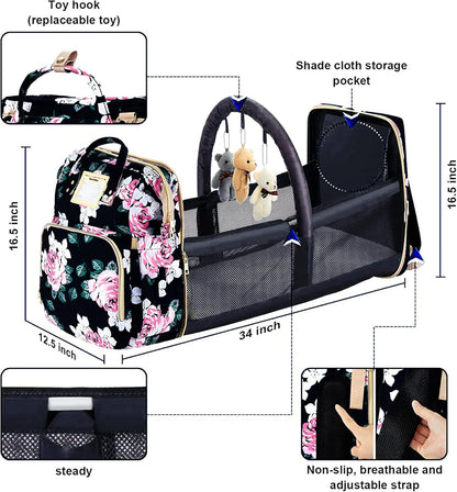 GurZinn Diaper Bag Backpack with Changing Station, Foldable for Bady Toddler, 3 in 1 Large Capacity Newborn Essentials Organizer with Stroller Hook for Girls and Boys（Pink）