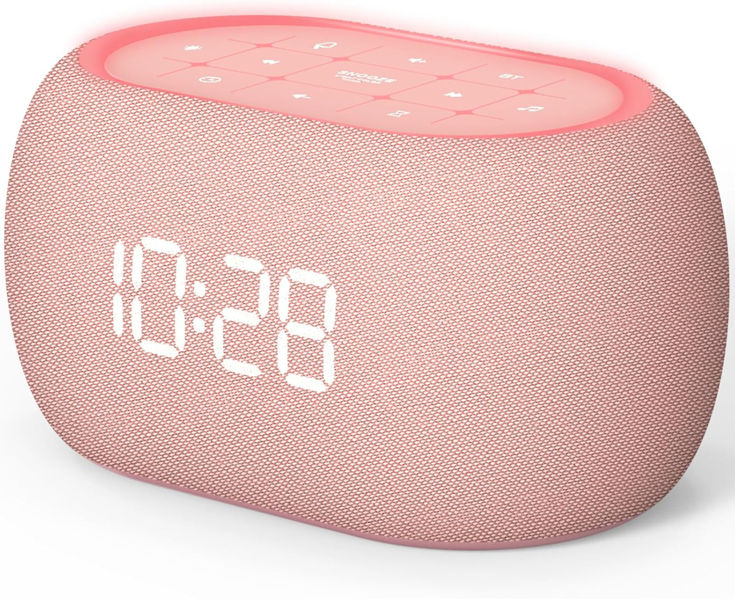 ANJANK White Noise Sound Machine Alarm Clock with Bluetooth Speaker, Hi-Fi Stereo Sound, 21 Soothing Sounds/7 Night Lights, 0-100% Dimmer/Sleep Timer, Soother for Teens Kids Girls, Bedroom, Pink