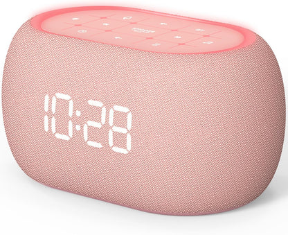 ANJANK White Noise Sound Machine Alarm Clock with Bluetooth Speaker, Hi-Fi Stereo Sound, 21 Soothing Sounds/7 Night Lights, 0-100% Dimmer/Sleep Timer, Soother for Teens Kids Girls, Bedroom, Pink