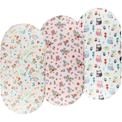 Onacosht Stretchy Bassinet Sheets 33" x 19" Compatible with Mika Micky, KoolaBaby (3 in 1), BabyBond, HARPPA and RICUTON Bedside Bassinet, 3 Pack for Baby Boy and Girl, Pink Floral