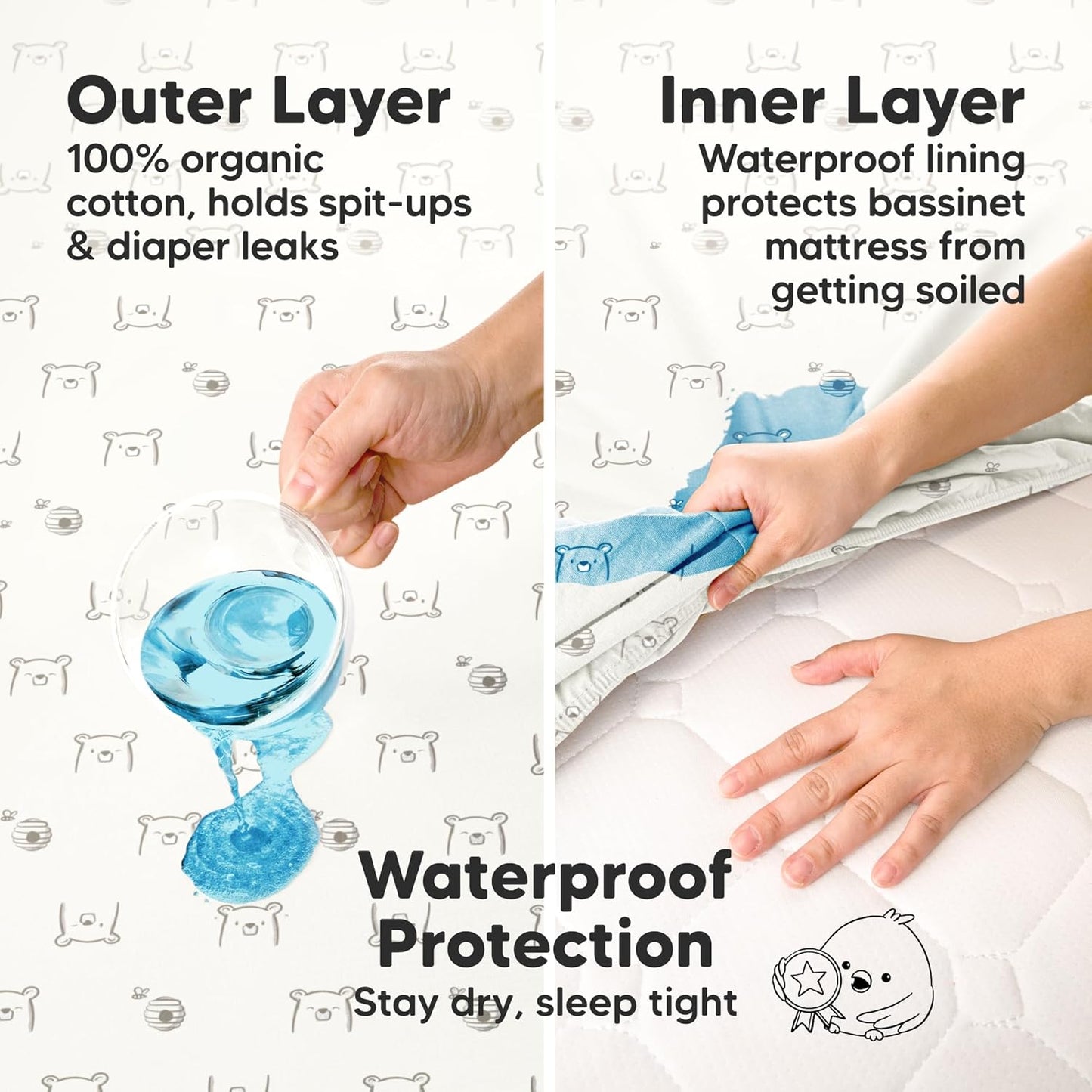 2-Pack Organic Bassinet Sheets for Girls, Boys - 100% Cotton Bassinet Mattress Sheets Compatible with Halo Bassinest Swivel Sleeper, Graco, Baby Delight, Chicco, Unisex Fitted Bassinet Sheets (Elly)