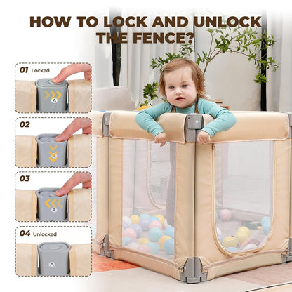 Dripex Baby Playpen, 47"x47" Small Playpen for Babies, Enhanced Safety Baby Play Yard for Indoor & Outdoor, Infant Play Pen with Soft Breathable Visible Mesh, Anti-Fall Design & Easy Setup, Grey