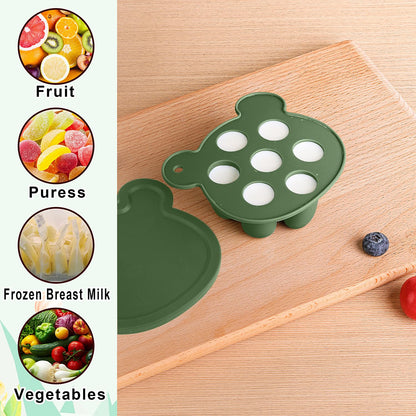 3-in-1 Baby Food & Fruit Feeder Set – Breastmilk Popsicle Mold with Freezer Tray, Teething Relief Toy, BPA Free Infant Silicone Feeding Combo, 3 Bonus Sizes (S/M/L) Sacs (Olive Green)