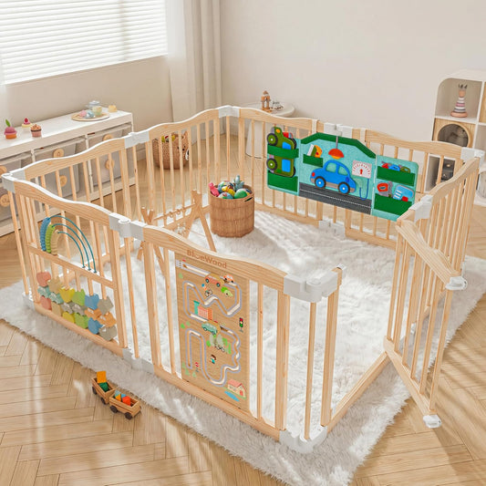Wooden Baby Playpen, 8 Panels - car