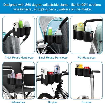 Accmor Stroller Cup Holder with Phone Holder, Bike Cup Holder, Universal Cup Holder for Uppababy Nuna Doona Strollers, 2-in-1 Cup Phone Holder for Stroller Bike Accessory