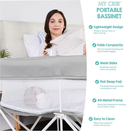 Regalo My Crib Portable Infant Bassinet, Includes Design Padded Insert, Travel Carry Bag, Support Tubes, Step Safety Locking Mechanism, Grey