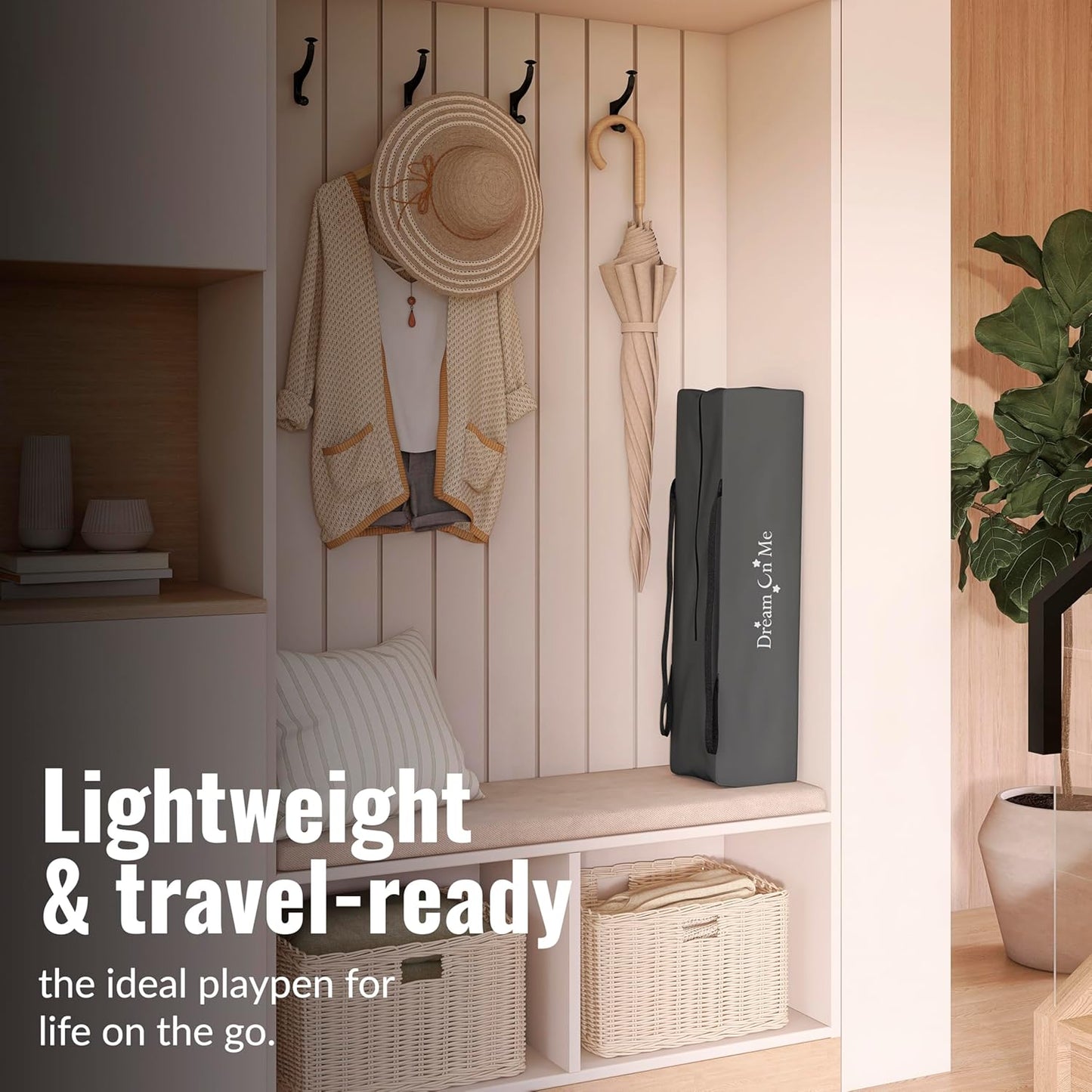 Dream On Me Nest Portable Playard in Black with Carrybag an Shoulder Strap, Lightweight, Packable and Easy Setup Baby Playard, Breathable Mesh Sides and Soft Fabric - Comes with a Removable Padded Mat
