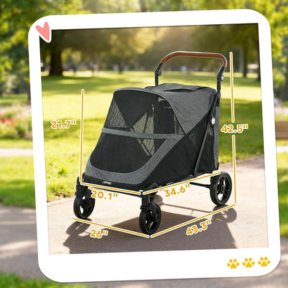 PawHut Dog Stroller for Large Dogs, One-Click Folding 4 Wheel Large Pet Stroller Wagon for Multiple Pets, All Terrain Spring Suspension w/ 8-Position Adjustable Handle, Mesh Window, Up to 66 LBS, Teal