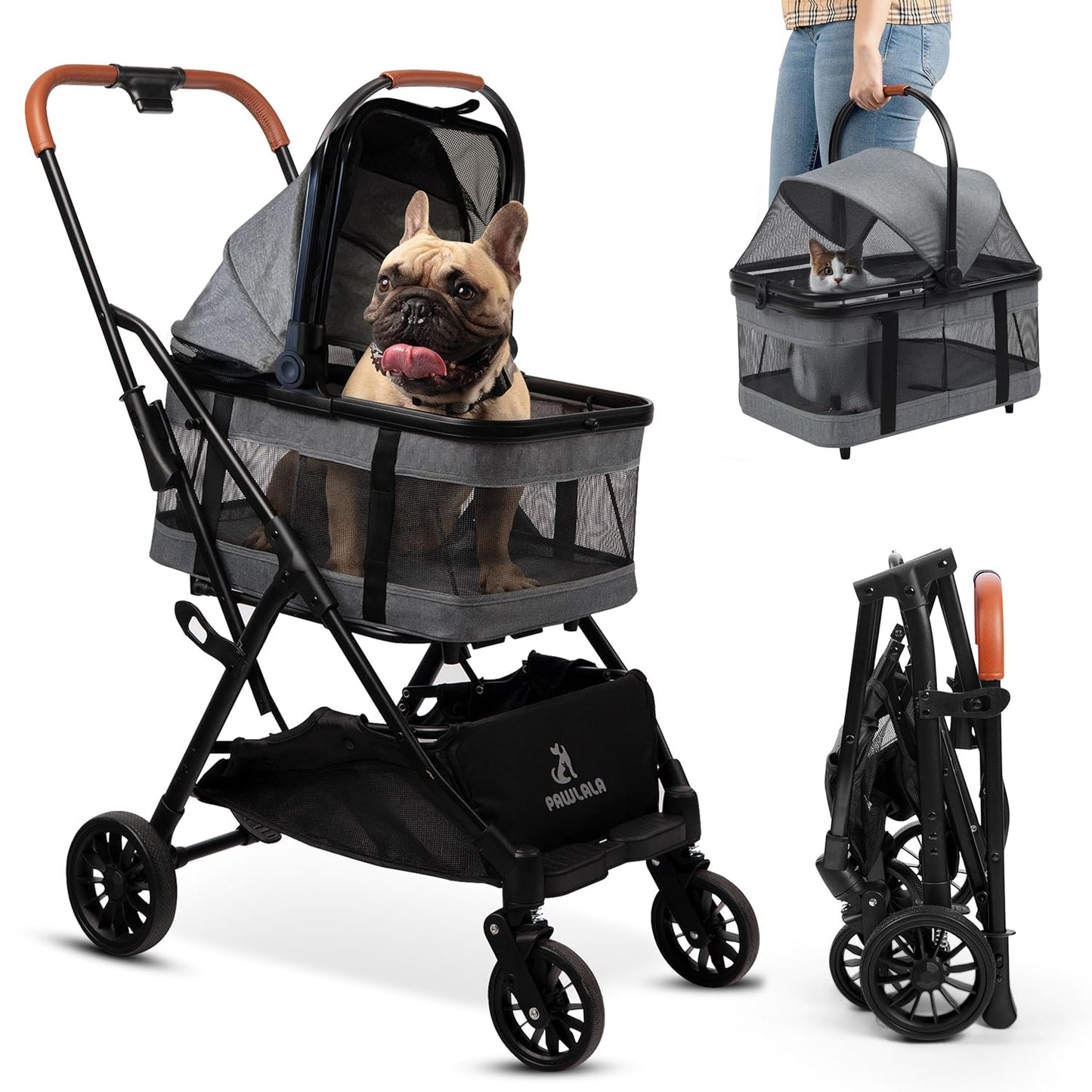 Pet Stroller with Detachable Carrier - Ideal for Small to Medium Dogs & Cats - Compact & Convenient Design - Easy Assembly Pet Stroller for Cats, Dog Strollers for Small Dogs - Bisque Beige