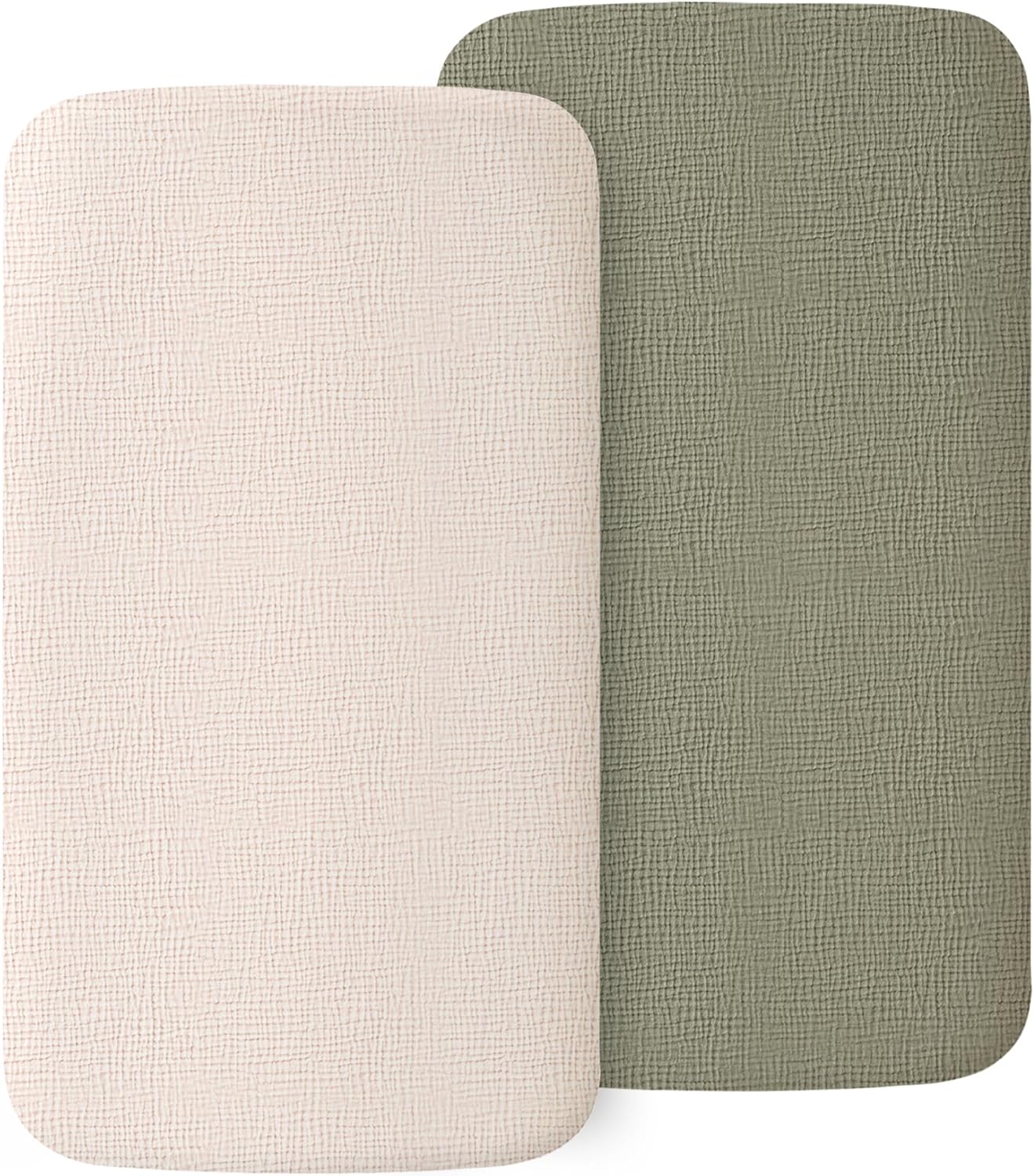 MairMore 2 Pack Muslin Fitted Bassinet Sheets for Babies, Soft & Breathable 100% Cotton Bedside Sleeper Bassinet Sheet, Moses Basket Oval Rectangle Pad/Mattress (Pink Blossom)