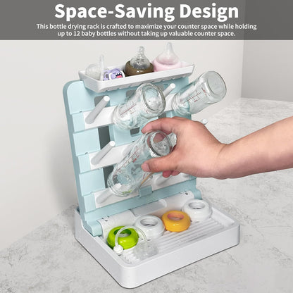 Baby Bottle Drying Rack, Vertical Standing Bottle Dryer Rack Holder-Space Saving Baby Bottle Drying Rack for Countertop-Holds Up to 12 Baby Bottles & Cup(Gray & Khaki)