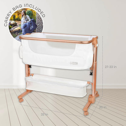 KoolerThings Baby Bassinet, Bedside Sleeper for Baby, Easy Folding Portable Crib with Storage Basket for Newborn, Bedside Bassinet, Comfy Mattress/Travel Bag Included (Bassinet) (Grey)