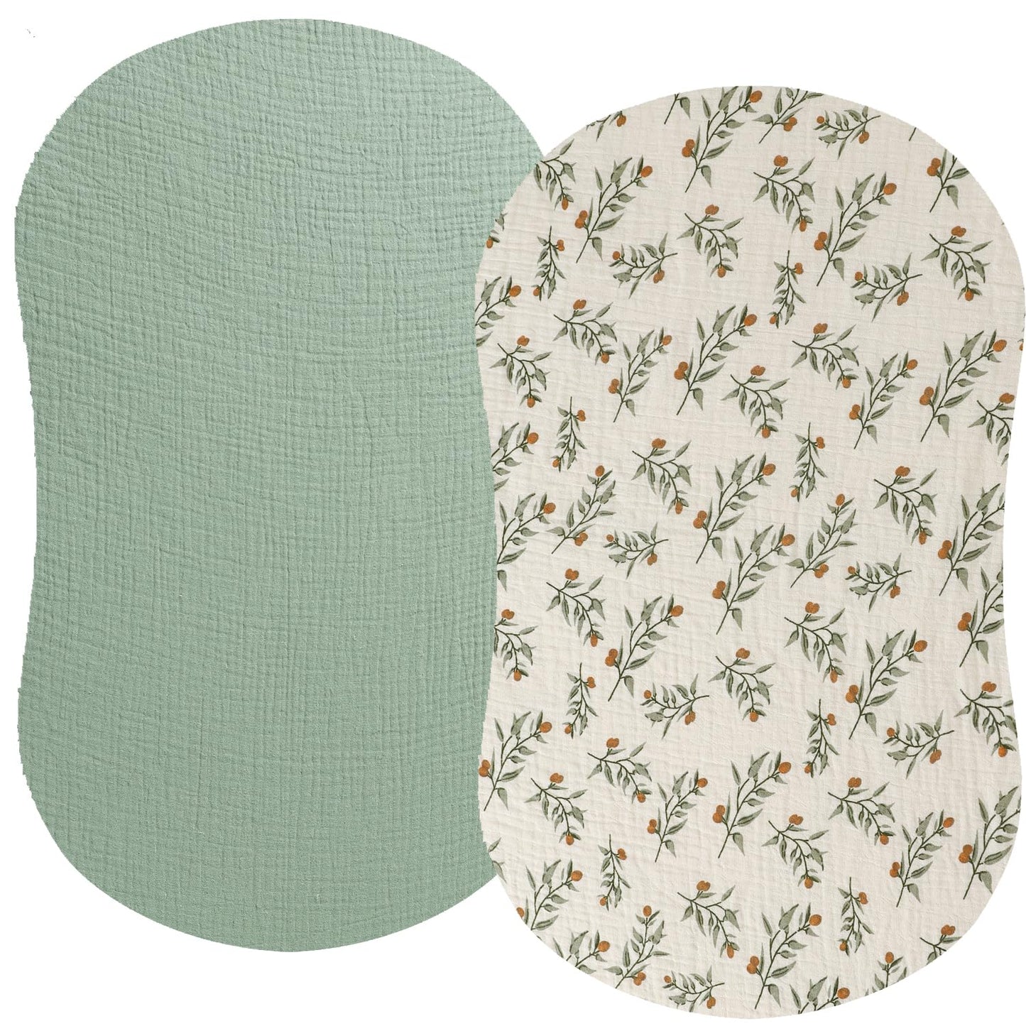 Muslin Bassinet Sheet Compatible with Mika Micky Bedside Sleeper 2 Pack Cotton Stylish Boho Fitted Bassinet Sheets Super Soft for Baby Roman Green & Botanical Leaf