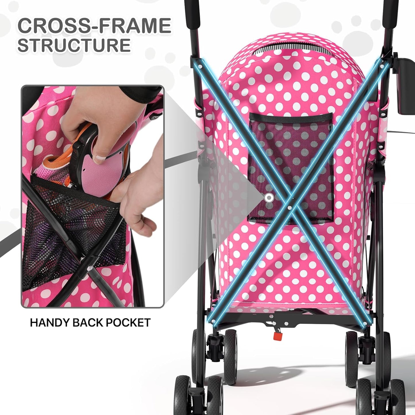 MoNiBloom 4 Wheels Pet Stroller, Easy-Fold Puppy Cage Jogger Stroller with Sun Cover, Pad and Rear Storage Bag, Breathable and Visible Mesh for Small/Medium Pets up to 22 lbs, Black