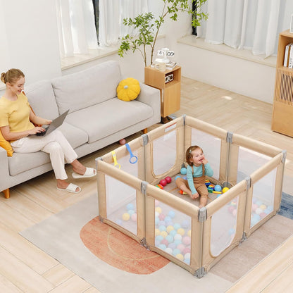 Dripex Baby Playpen, 47"x47" Small Playpen for Babies, Enhanced Safety Baby Play Yard for Indoor & Outdoor, Infant Play Pen with Soft Breathable Visible Mesh, Anti-Fall Design & Easy Setup, Grey