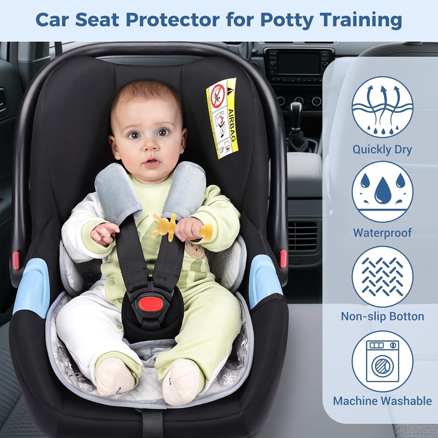 COOLBEBE Car Seat Protector for Potty Training, 2 Pack Dry Waterproof Car Seat Liner Toilet Training & Strap Covers Set for Baby Infant Toddler, Piddle Pads Cover Pad for Strollers, Carseat (Black)