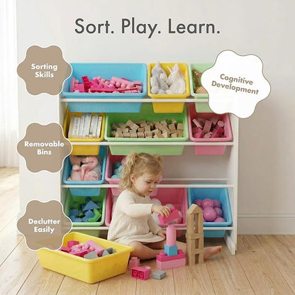 Humble Crew Kids' Toy Storage Organizer, White/Pastel (WO560P)