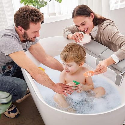 Bath Kneeler and Elbow Rest Pad Set, Thick Soft Quick Dry Bathtub Mat for Baby Bathing Time, Memory Foam With Toys Organizer, Gifts for Parents, Grey