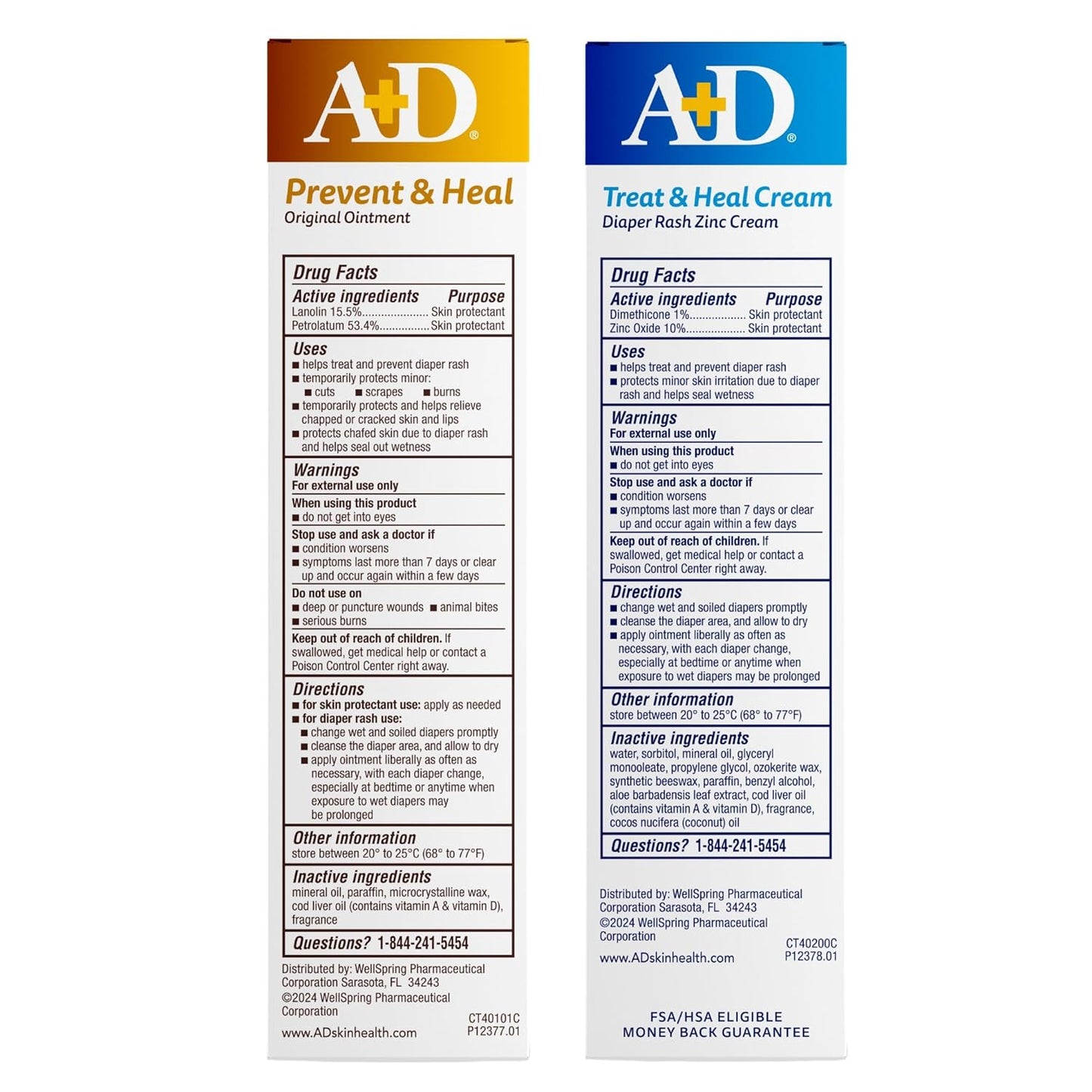 A+D Original Diaper Rash Ointment + Zinc Oxide Diaper Rash Cream 4oz Variety Pack - Prevents & Treats - Moisturizing Skin Protectant With Vitamins A & D