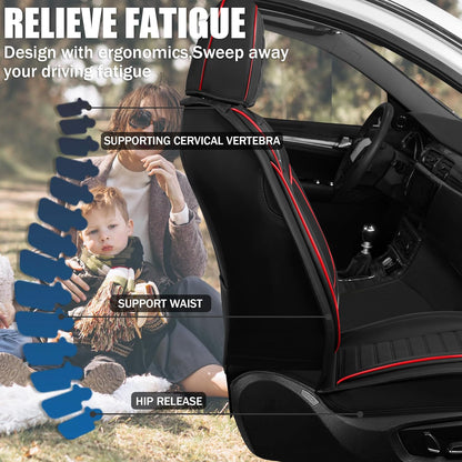 Seat Covers Fit for Mini Convertible 2009-2025 Premium Leather Car Seat Covers, Waterproof Non-Slip and Airbag Compatible, Fashion Car Seat Protector (Black Red,Front Set with Pillow)